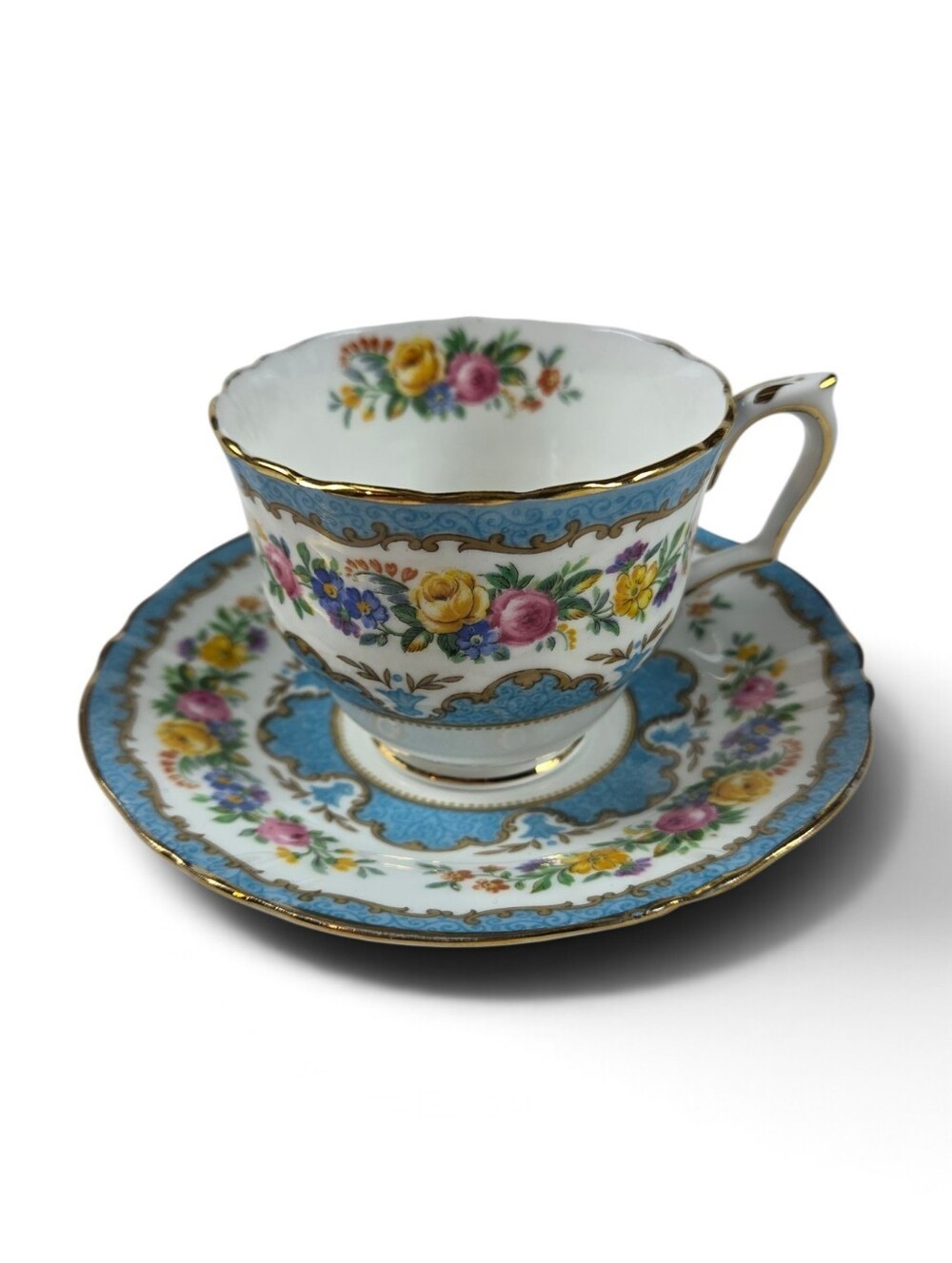 Crown Staffordshire Lyric Tunis Blue Bone China Teacup & Saucer